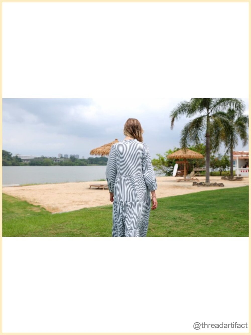 Striped Maxi Dress Tie Neck Floral Embroidery Flowy Tiered Boho Long Dress with - Picture 6 of 6